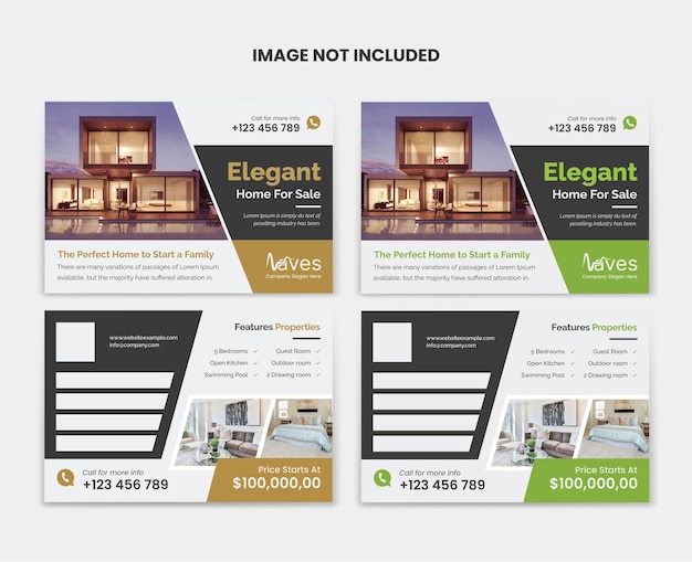 Vector real estate elegant home for sale postcard template instagram post template design