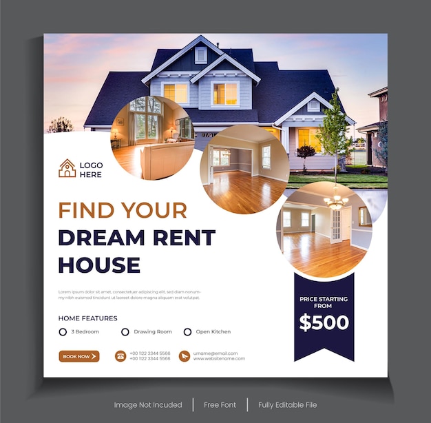 Real estate elegant rent house sale social media or instagram post design