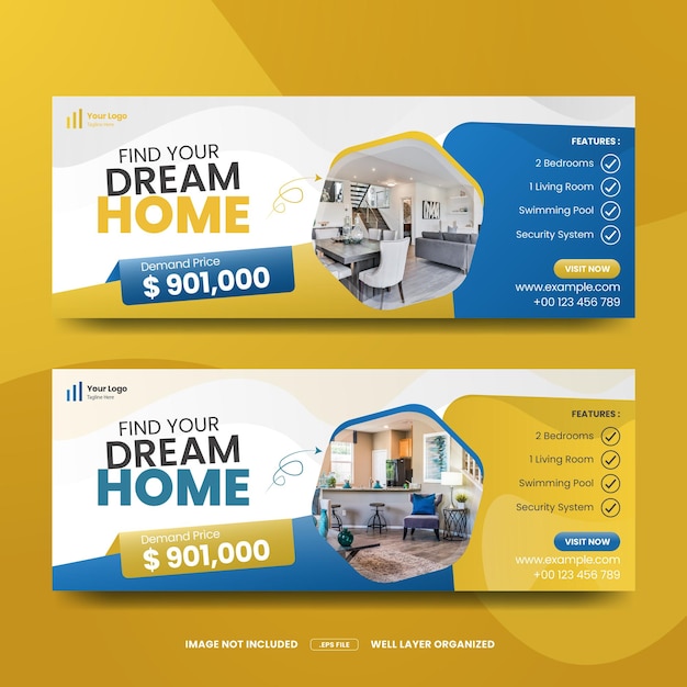 Real estate facebook cover or social media banner template Premium Vector