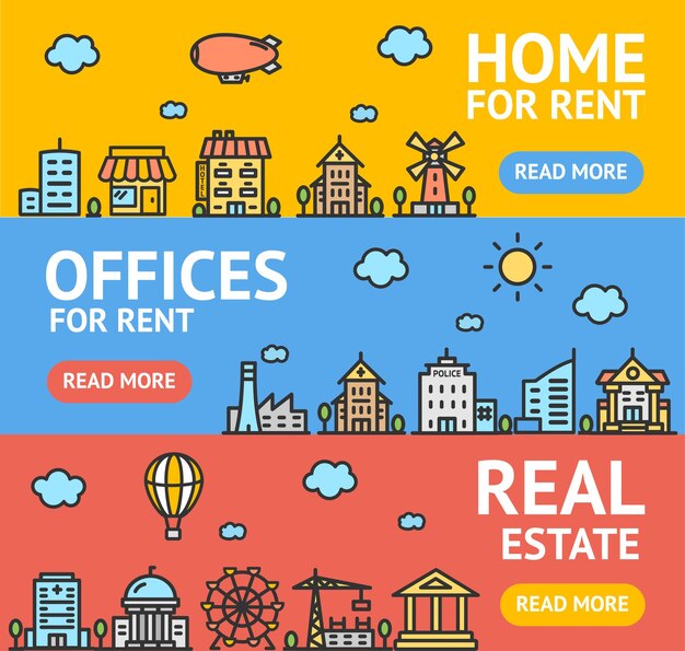 Real Estate Flyer Banner Posters Card Set Vector