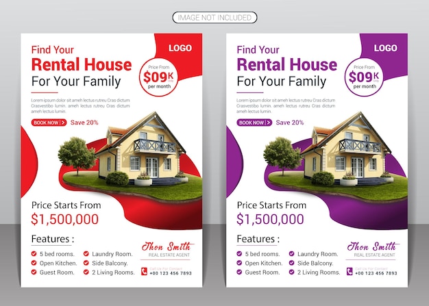 Real estate flyer and rental home for rent or house property sale business flyer design template