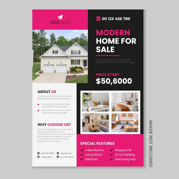 Vector real estate flyer template design and home sale banner layout design