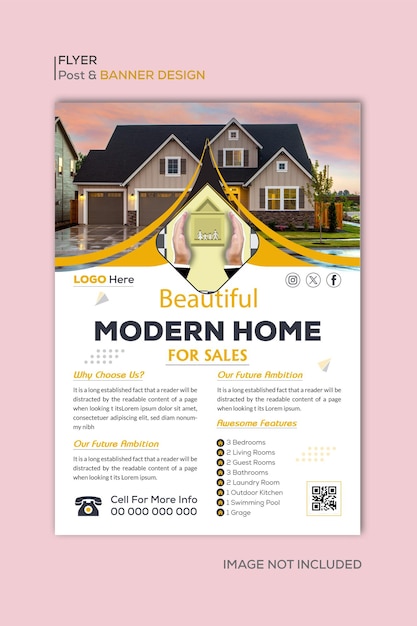 Vector real estate flyer template design and property flyer or home sale flyer layout design