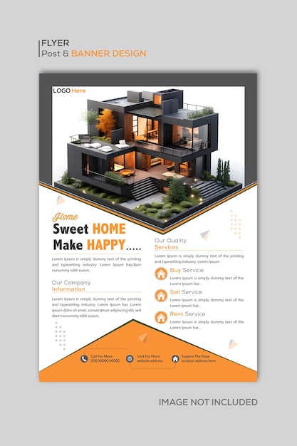 Vector real estate flyer template design and property flyer or home sale flyer layout design