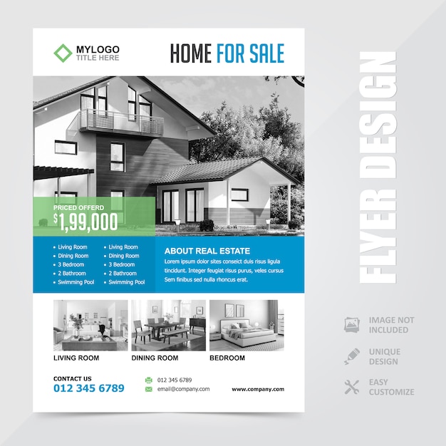 Vector real estate home sale a4 flyer brochure design template