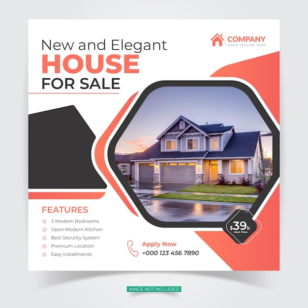 Real estate home sale banner or Instagram post or square web banner template Free Vector