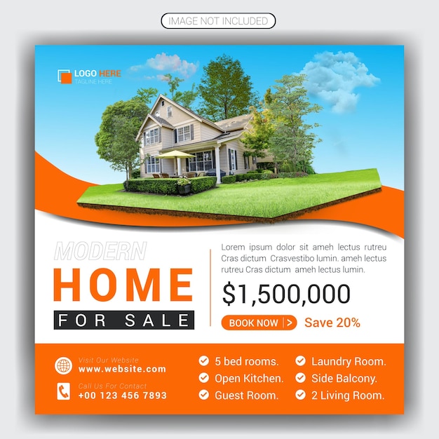 Real estate home for sale or house property instagram post design or social media banner template