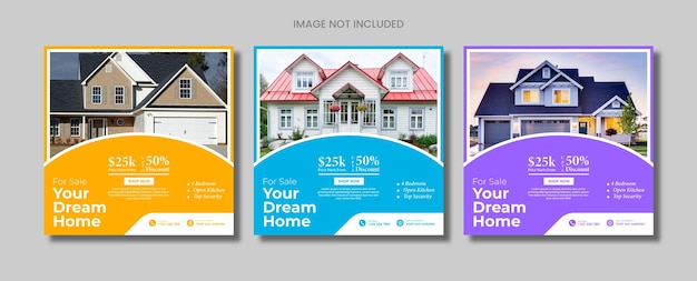 Real estate home sale social media post Advertising flat and minimal square banner