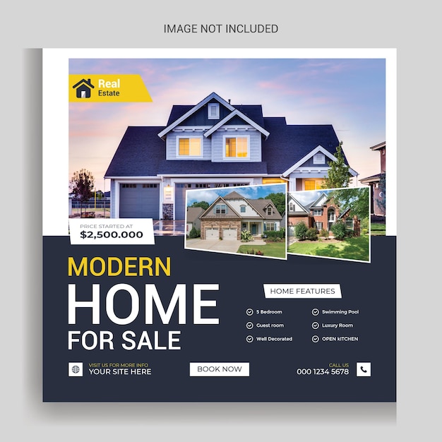 Real estate home sale social media post or square banner template