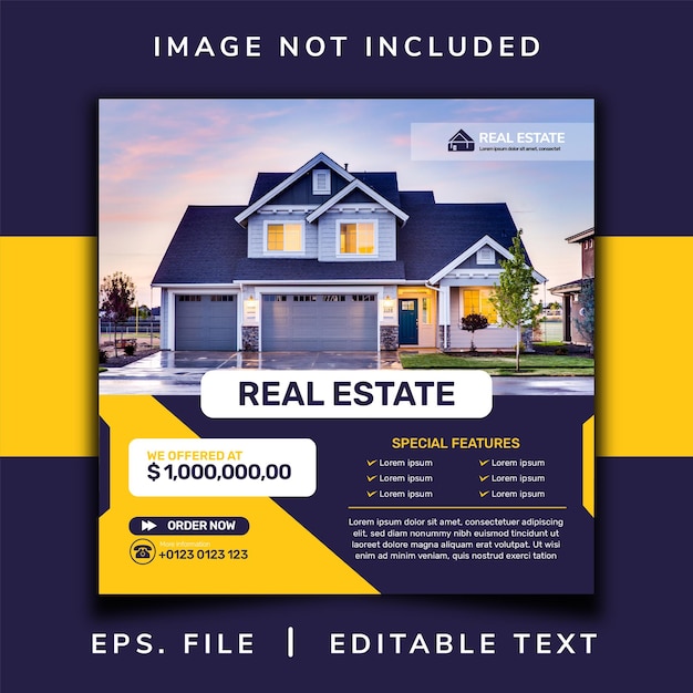 real estate home sale social media promotion and instagram template banner post design