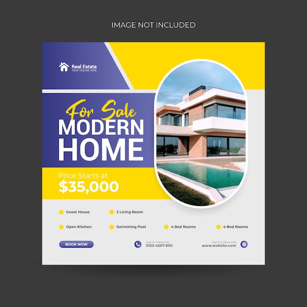 Real estate home social media post or square banner template