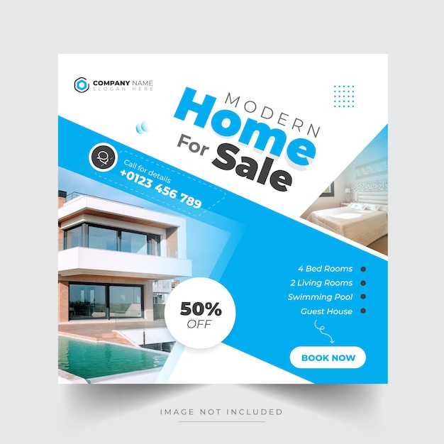 Real estate home social media post template and sale banner for instagram and facebook