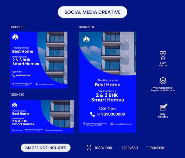 Real estate house creatives' social media posts multiple sizes