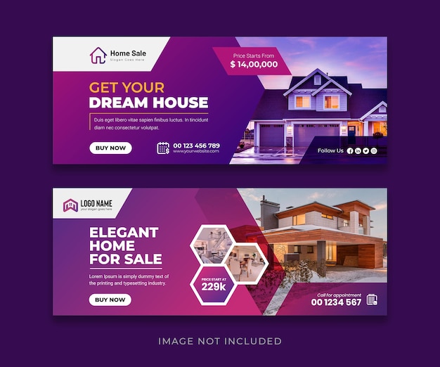 Real estate house facebook cover and web banner template bundle