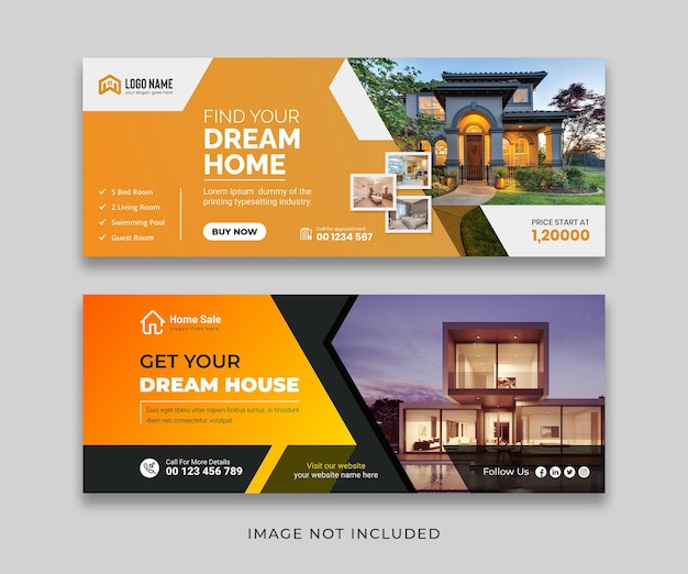 Real estate house facebook cover and web banner template bundle