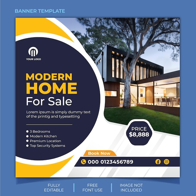 Real estate house instagram post or social media banner template