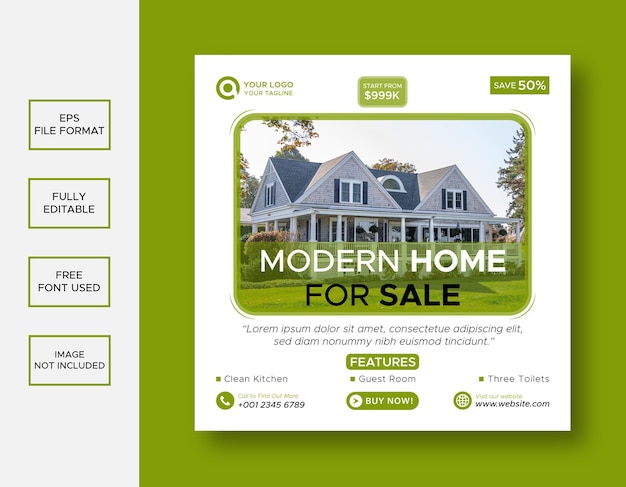 Real estate house Instagram post or social media banner template