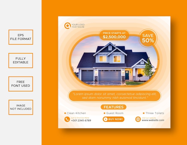 Real estate house Instagram post or social media banner template