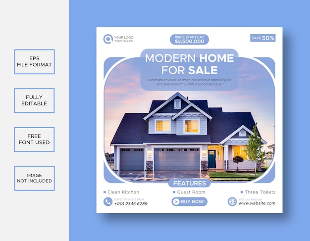 Real estate house Instagram post or social media banner template