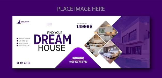 Real Estate House property facebook cover banner template.