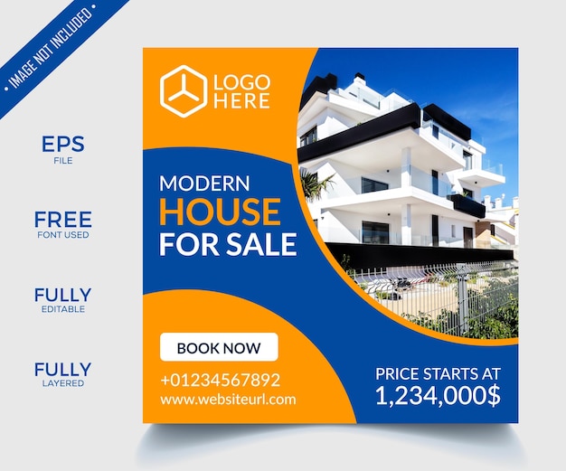 Real estate house property Facebook and Instagram post or square web banner template