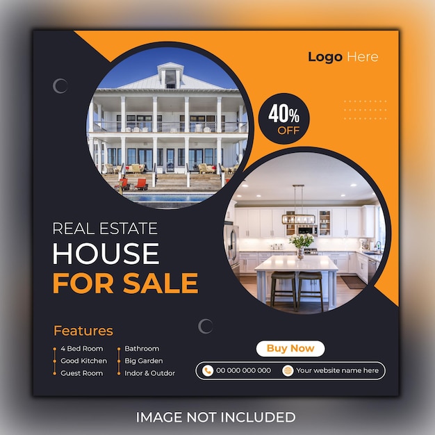 Real estate house property Instagram post design or modern social media banner template