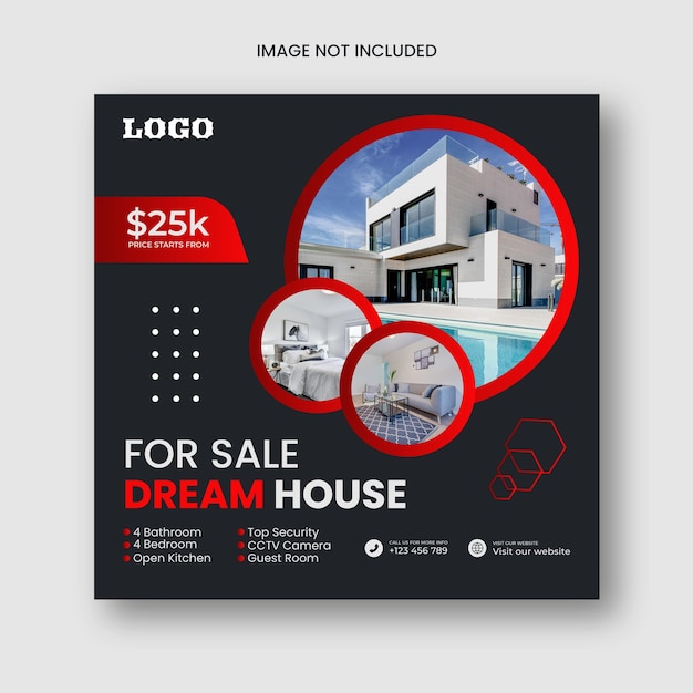 Real estate house property Instagram post or social media banner template house sale