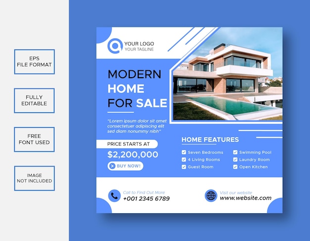 Real estate house property Instagram post or social media banner template