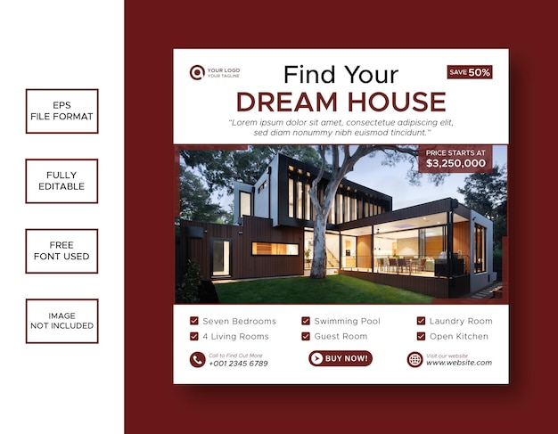 Real estate house property Instagram post or social media banner template