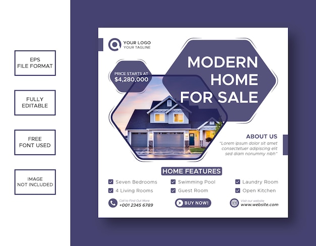 Real estate house property Instagram post or social media banner template