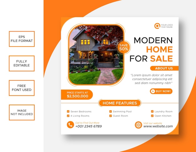 Real estate house property Instagram post or social media banner template