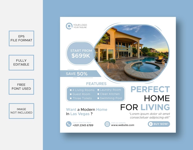 Real estate house property Instagram post or social media banner template