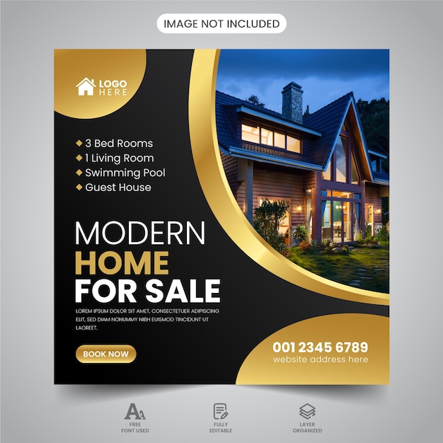 Real Estate House property Social Media Squire Banner Flyer Vector Template Design