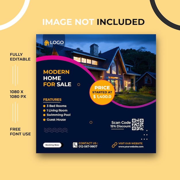 Real estate house sale social media banner or Instagram post Design template