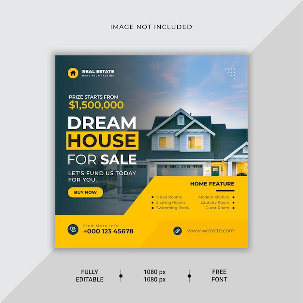 Real estate house sale social media banner or instagram post template