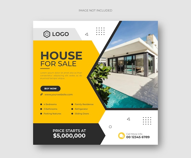 Real estate house for sale social media post banner or square flyer template