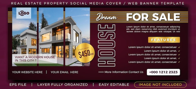 Real estate house social media cover or web banner template