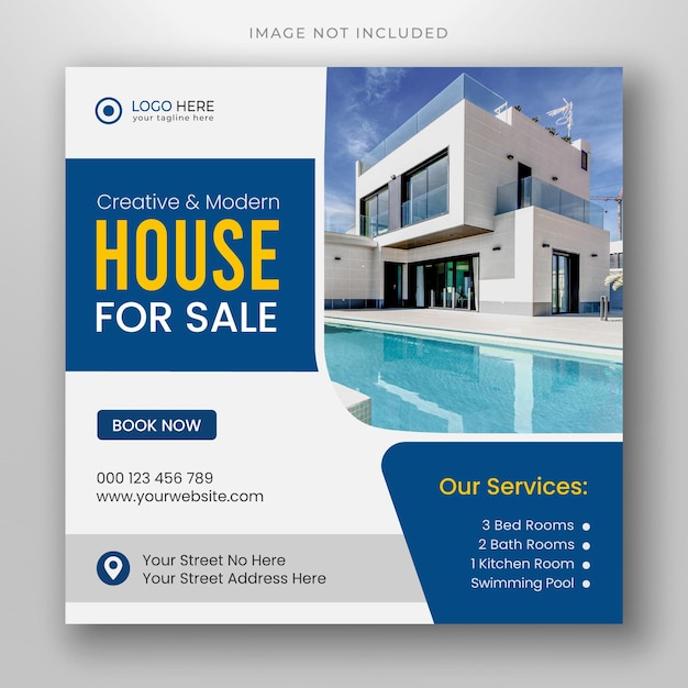 Real estate house social media instagram post or web banner template