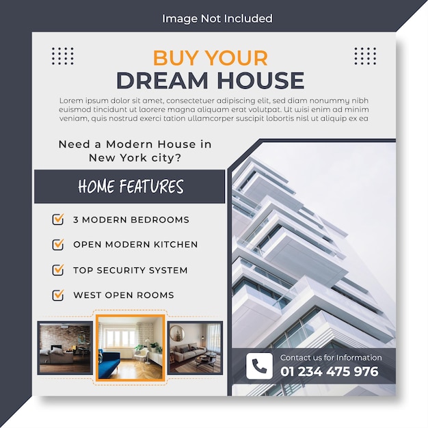 Real estate house social media instagram post or web banner template