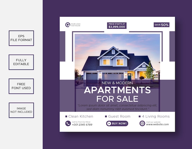 Real estate house social media Instagram post or web banner template