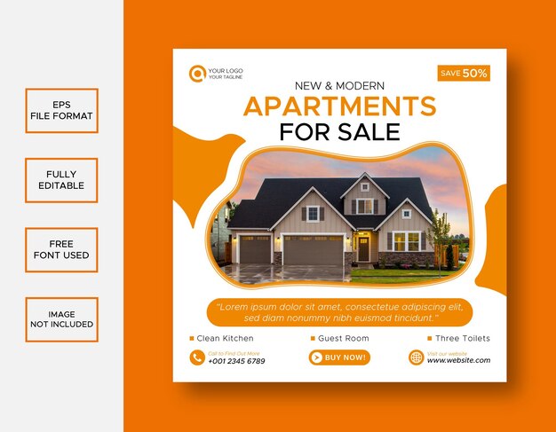 Real estate house social media Instagram post or web banner template