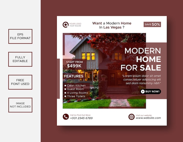 Real estate house social media Instagram post or web banner template