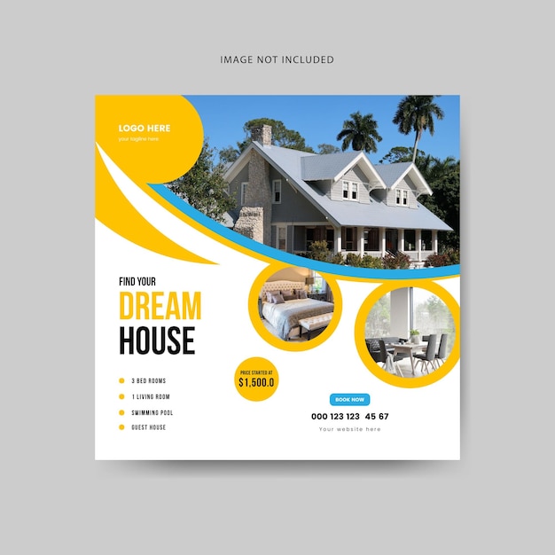 Real estate house social media instagram post or web banner template