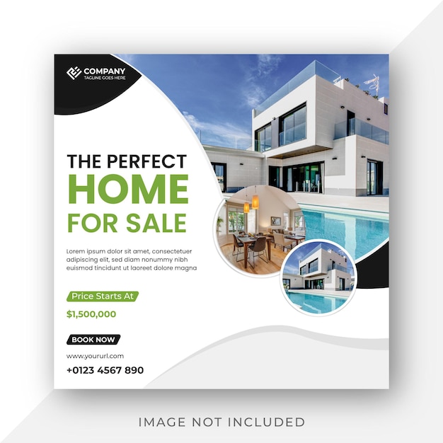 Real estate house social media post or square banner template design