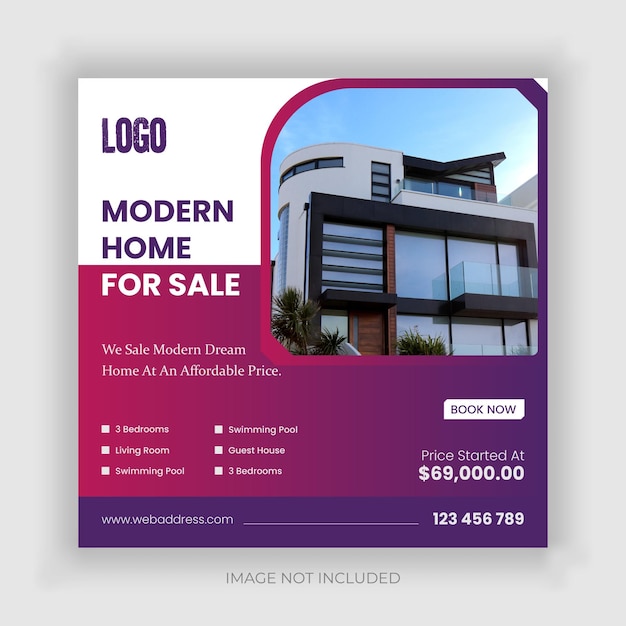 Real estate house social media post or square banner template Premium Vector