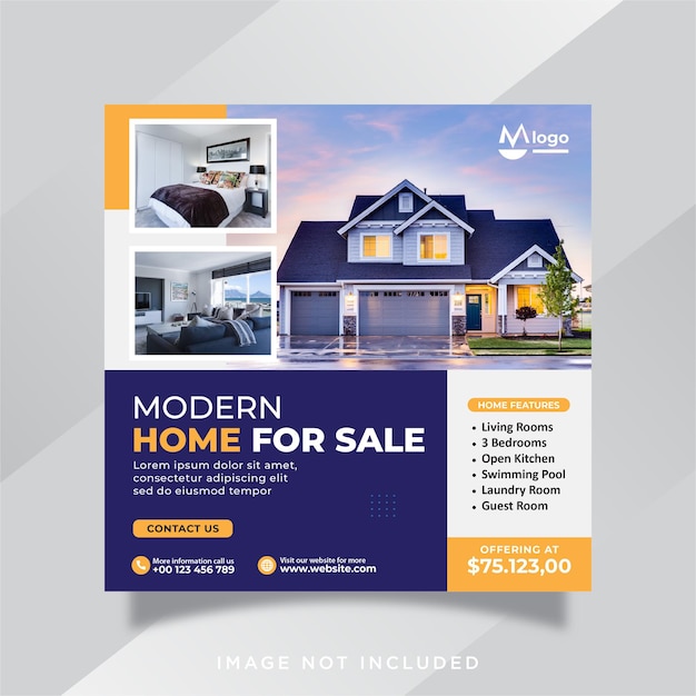 Real estate house social media post or square banner template