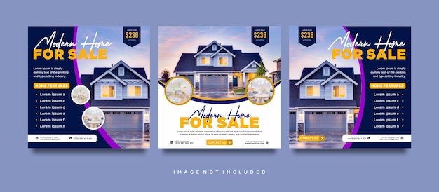 Vector real estate house social media post or square banner template