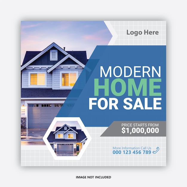 Real estate house social media post or square banner template