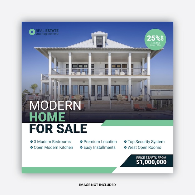 Real estate house social media post or square banner template