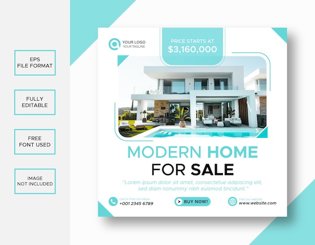 Real estate house social media post or square banner template